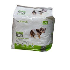 SoPhresh Comfort Dry Disposable Wraps XXS 12ct For Male Dogs Leak-Guard Protecti